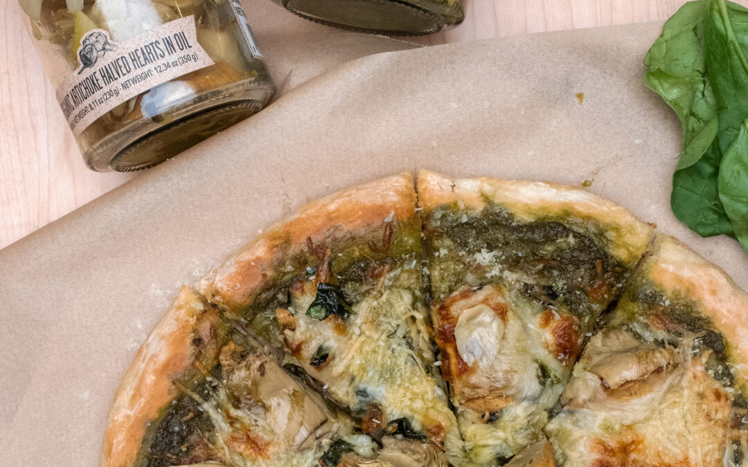 Pesto Spinach Artichoke Pizza
