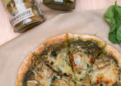 Pesto Spinach Artichoke Pizza